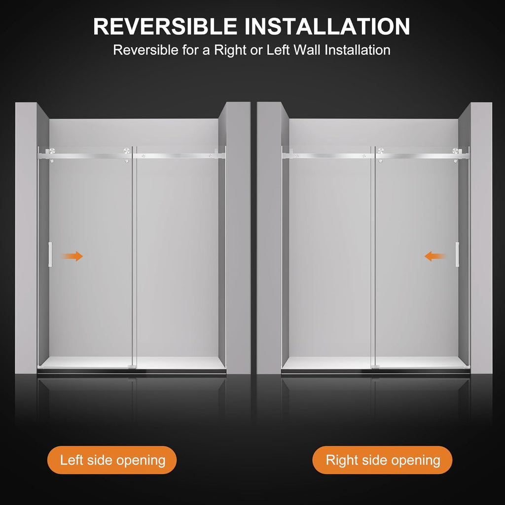 Shower Door, 56-60" W x 72" H Frameless Shower Door, Shower Glass Door with 5/16" (8mm) Clear SGCC Tempered Glass