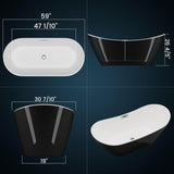 59 Inch Freestanding Bathtub, Acrylic, Deep Soaking Tub with Non-Slip Base, Modern Black Free Standing Tub for