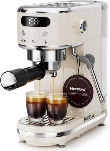 Espresso Machine 20 Bar Super Compact Espresso Coffee Machine-Beige | Professional Stainless Steel Espresso Maker