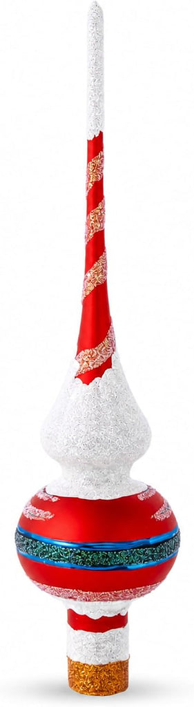 Santa in Red & White Suit Glass Christmas Tree Topper 11 Inches