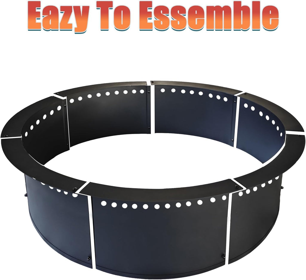 Outdoor 46-Inch Outer/42-Inch Inner Fire Pit Ring Smokeless, Duty Solid Metal Steel Round Firepit Rim Insert for DIY