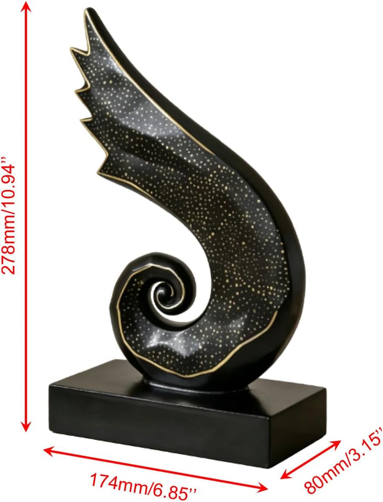 Black Gold Abstract Wing Resin Sculpture - Starry Gold Speckled Spiral Figurine Office Shelf Decor, Housewarming