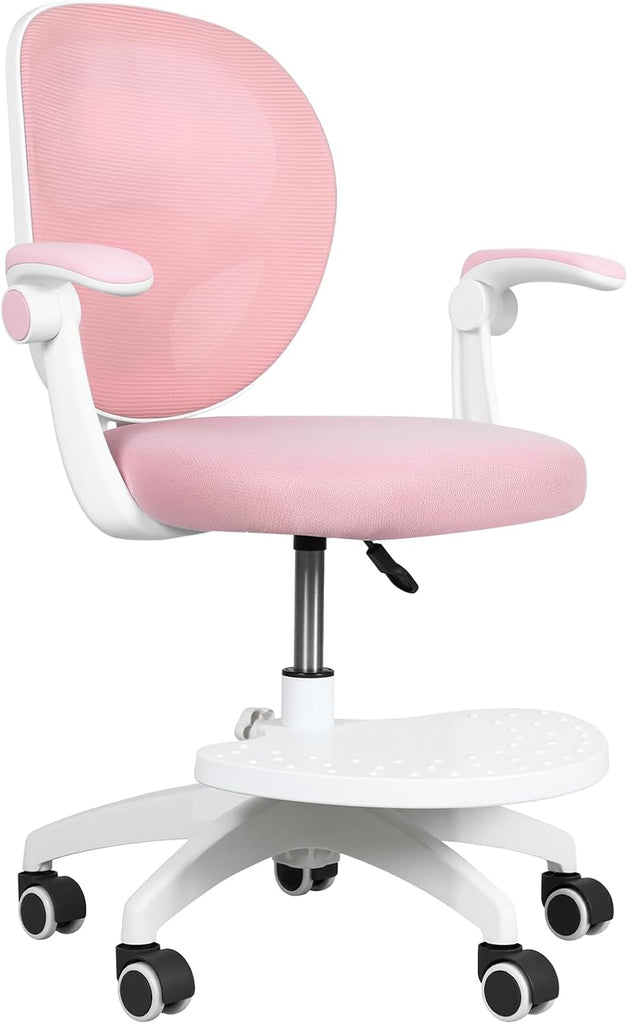 Kids Desk Chair with Adjustable Footrest and Flip Arms for Study