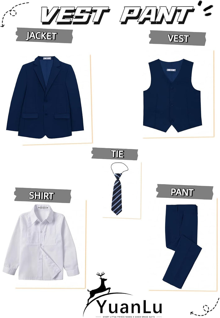 Boys Slim Fit Suits Kids Tuxedo Ring Bearer Outfit,Adjustable Waist