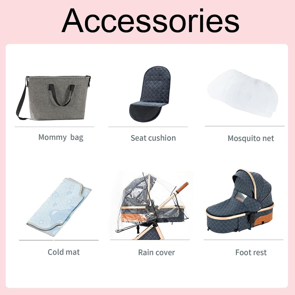 2 in 1 Baby Bassinet Stroller, Convertible Foldable Standard Stroller, Reversible Pushchair Infant Buggy Carriage