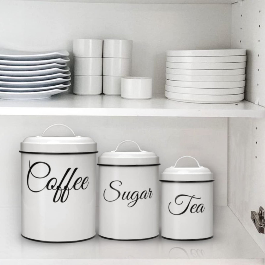 Coffee Tea Sugar Containers for Countertop, 3-Piece Stainless Steel Kitchen Canisters Set, Sugar Jar Coffee Jar with