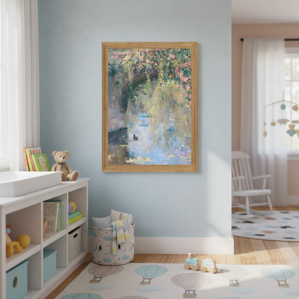 Framed Monet Wall Art, Water Lilies Pond Landscape Canvas Print, 16x24in