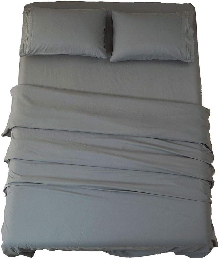 Bed Sheet Set Super Soft Microfiber 1800 Series Luxury Egyptian Sheets 16-Inch Deep Pocket Wrinkle and Hypoallergenic-4 Piece(Queen Dark Grey)