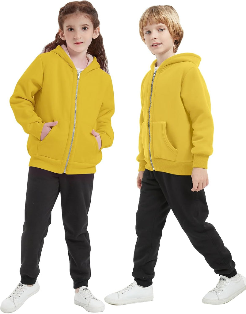 Kids Sherpa Lined Zip Up Hoodie Winter Warm Fleece Jacket