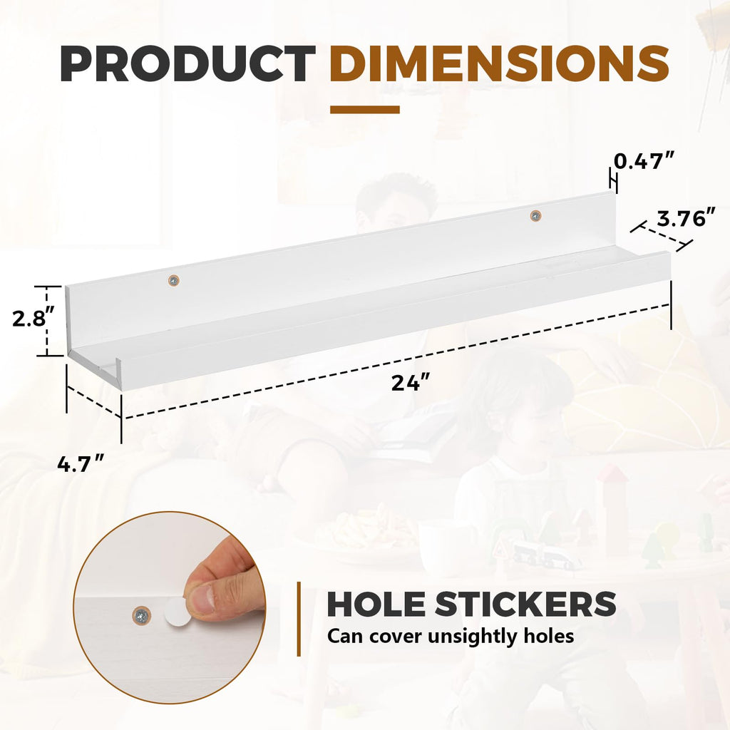 24" Wood Floating Shelves Wall Shelf with Lip, 2Pcs, White