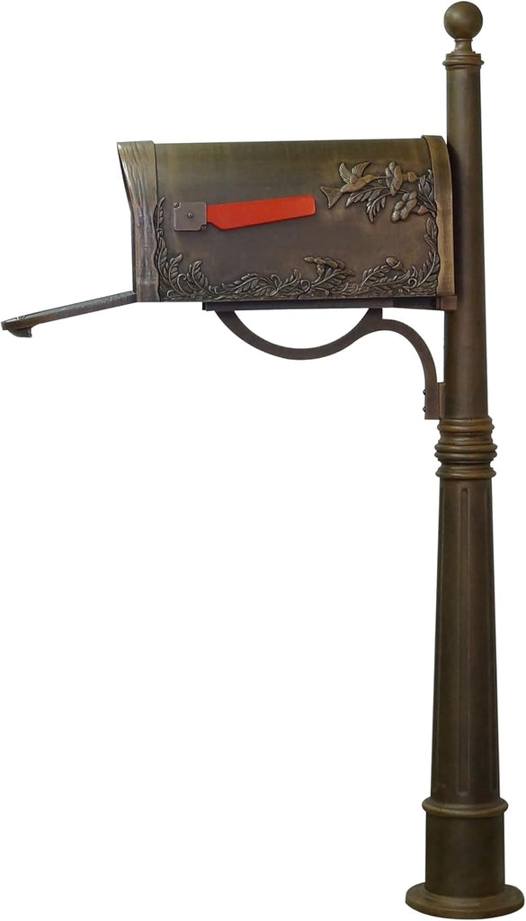 Hummingbird Curbside Mailbox with Ashland Post - Copper Mailbox with Aluminum Post