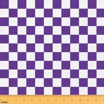 Checkerboard Grid Decorative Fabric by The Yard Purple White Geometric Plaid Indoor Soft Polyester No Stretch Fabric