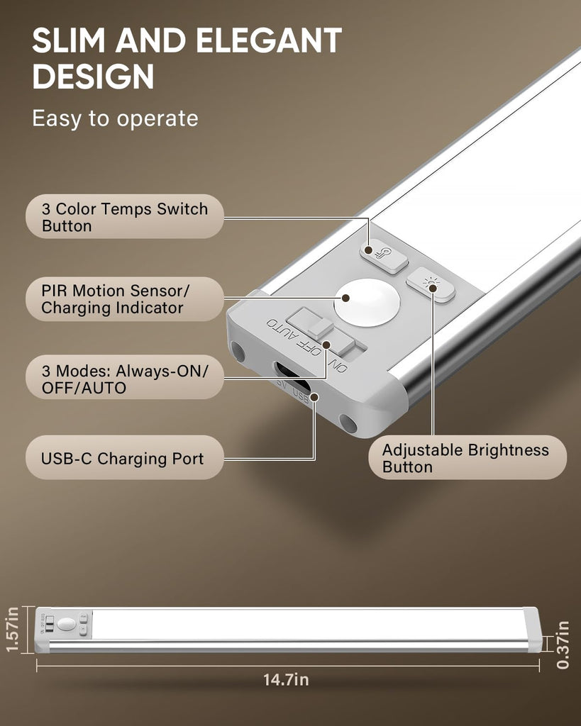 14.7inch Under Cabinet Lighting, Wireless Motion Sensor Light,3 Pack