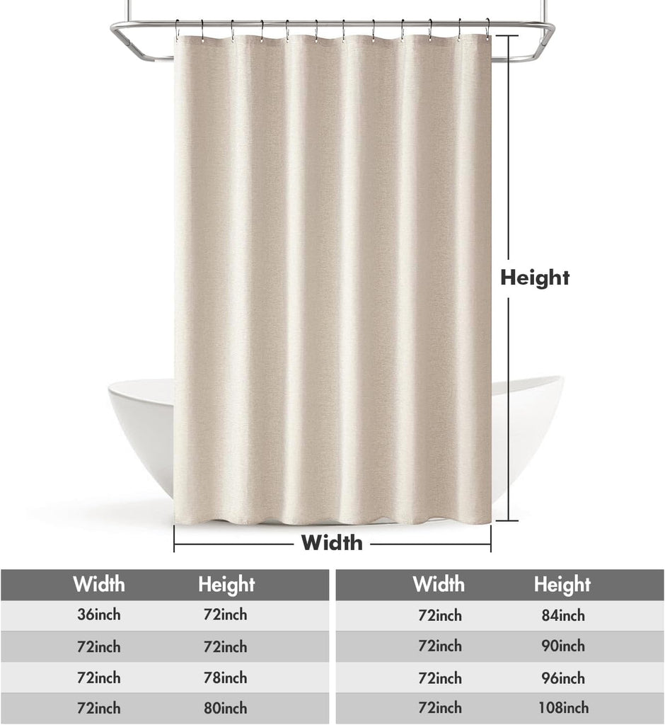 72 x 108 Extra Long Linen Fabric Shower Curtain Cream 12 Metal Hooks