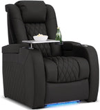 Home Theater Seating Genuine Leather Recliner Chair, Power Reclining & Headrest, USB A/C Charging Ports