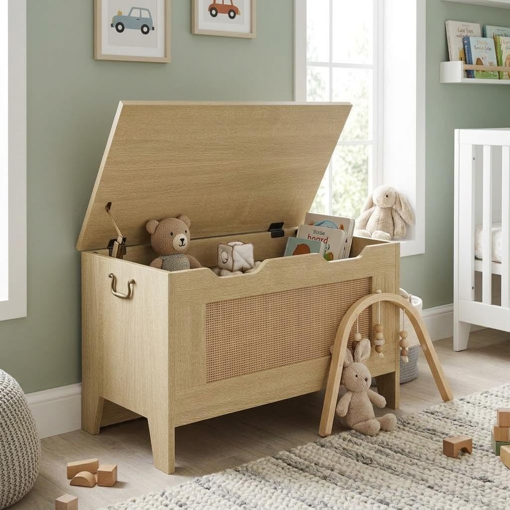 Farmhouse Storage Bench, 30" Wooden Storage Chest, Wood Color | Soft-Close Safety Hinge, Lift-Top Entryway Shoe