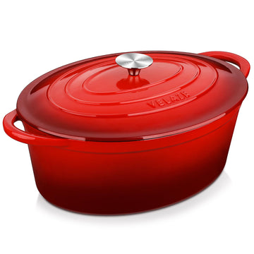7.5 QT Oval Enameled Cast Iron Dutch Oven Pot with Lid,Red