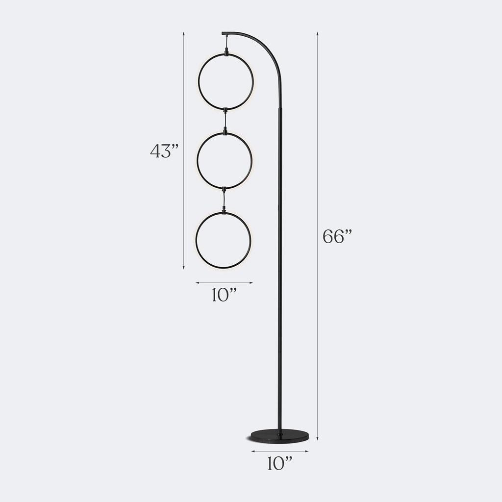 Nova Modern Floor Lamp Matches Living Room Décor - Contemporary Arc Tall Lamp with 3-Circle Ring-Style Pendant