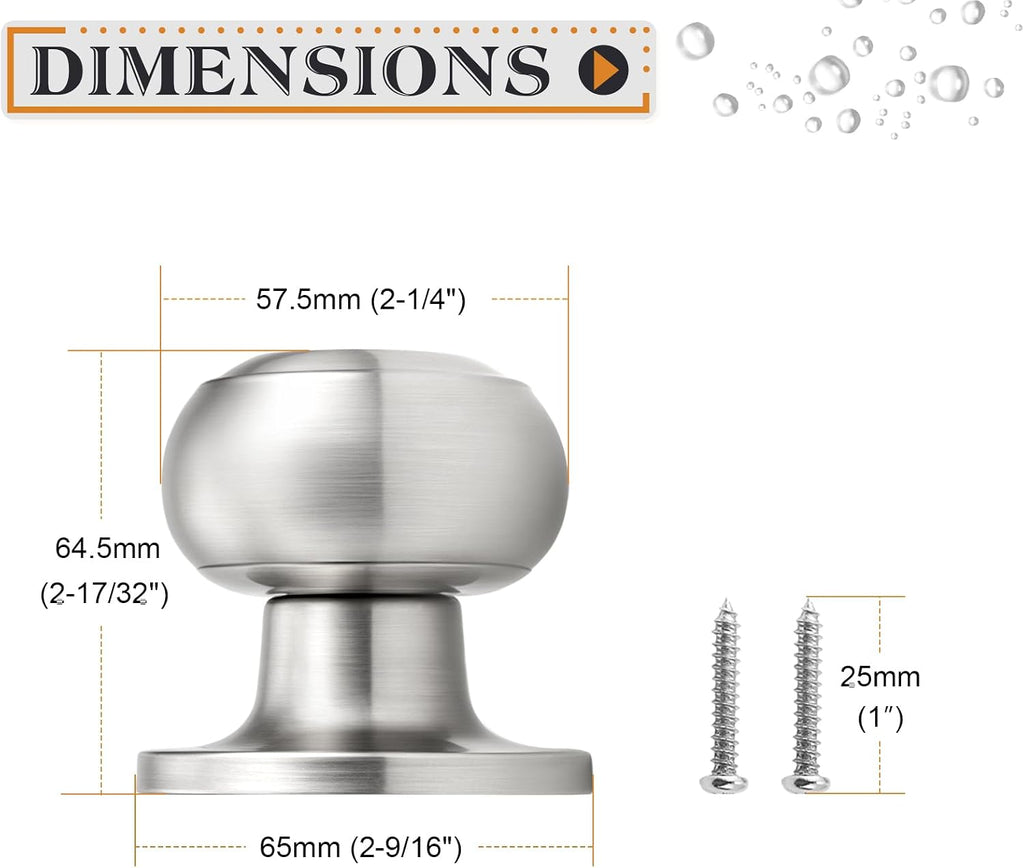 Dummy Door Knob Brushed Nickel Finish Interior Door Knobs 8 Pack, Colonial Ball Inactive Door Knob Hardware, One Side