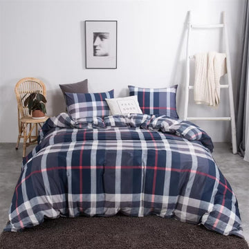 Navy Blue Plaid Comforter Boho Blue Tartan Geometric Bed