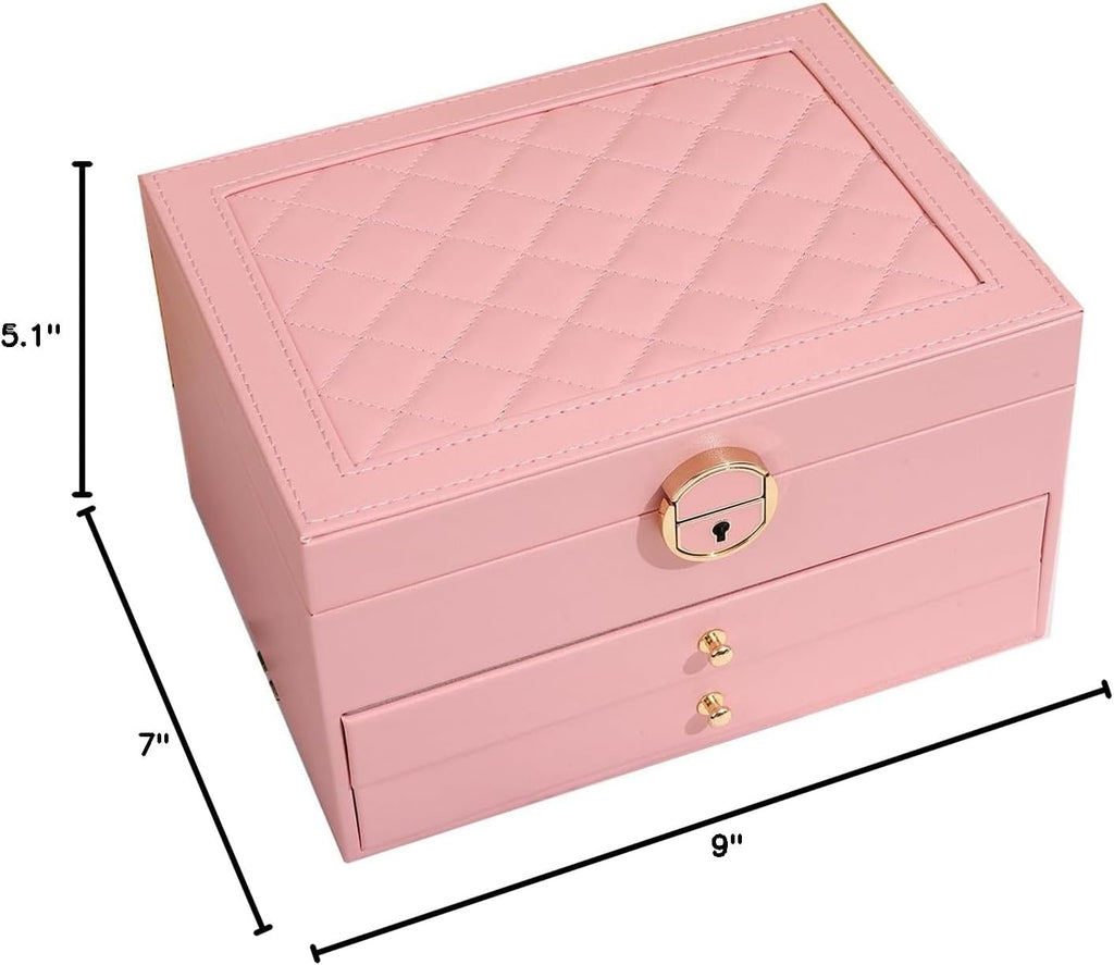 Jewelry Box for Women Girls, 3 Layers Large Jewelry Organizer (Pink)