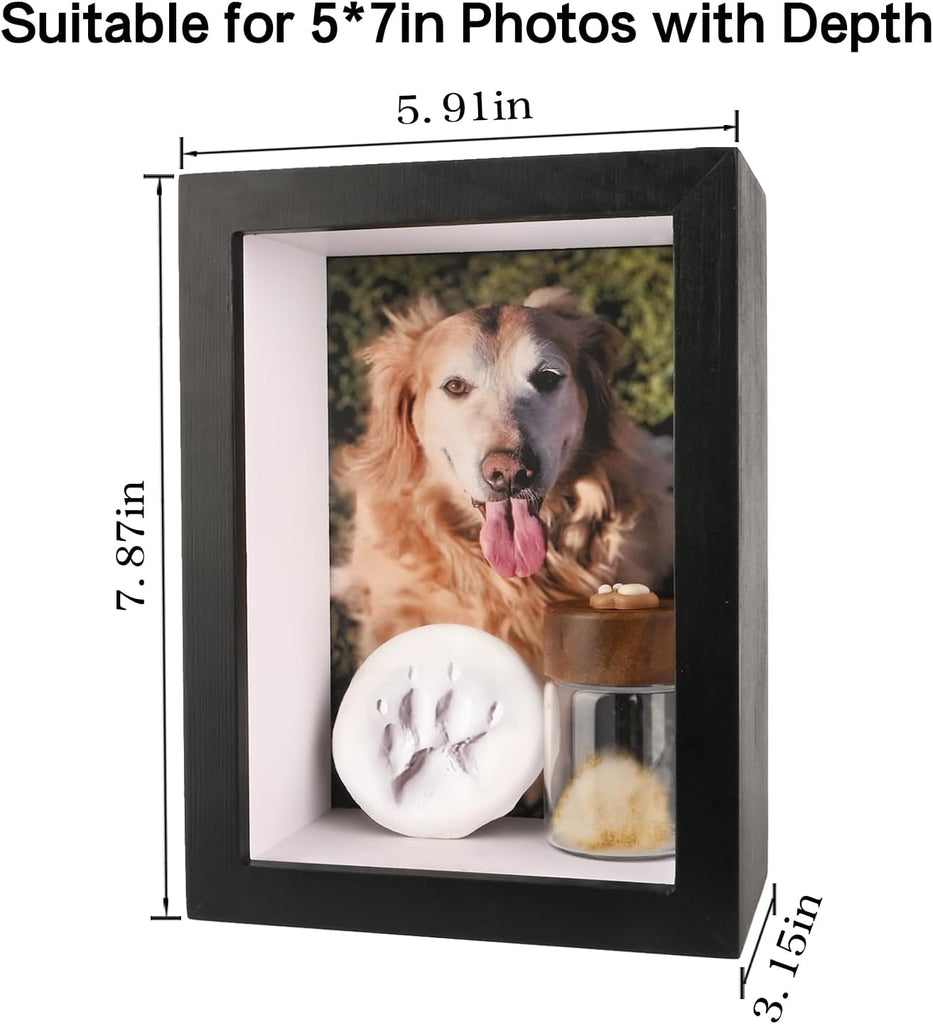 Dog Memorial Shadow Box Frame 5x7 with Paw Print Kit and Fur Keepsake Box Small Pet Memorial Frame Box for Dogs