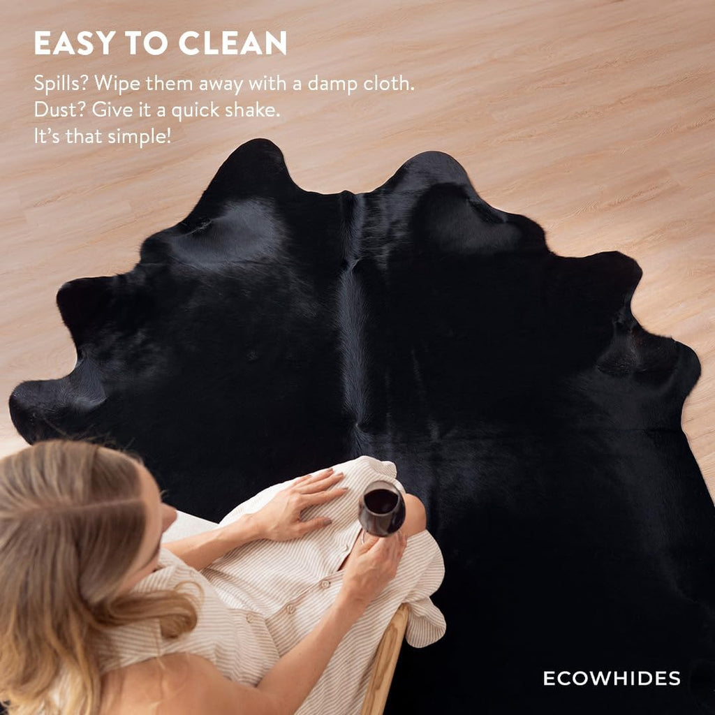 100% Genuine Brazilian Cowhide Rug - Black Natural - Luxury Cowskin Leather Area Rug Décor 7 x 6 feet