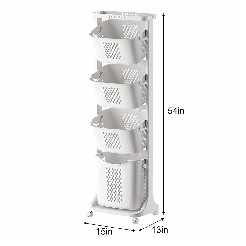 4-Tier Laundry Hamper Sorter with Rolling Baskets White