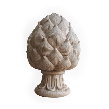 Artichoke Wood Finial - Hand-Carved Oak Newel Post Cap with Reeded Ribbon Base - Unfinished Decorative Accent for