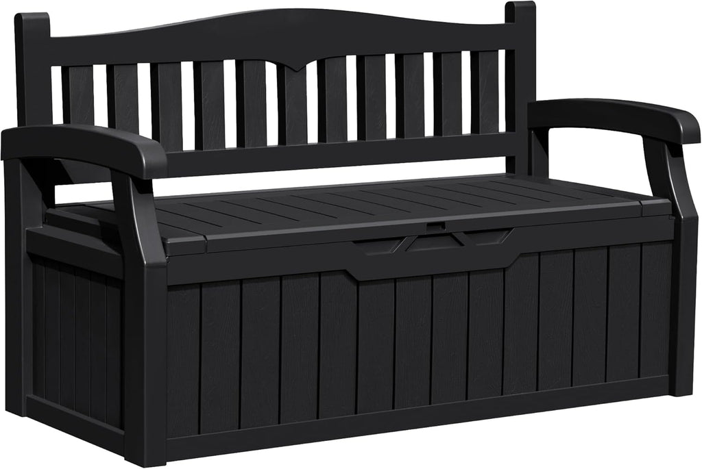 80 Gallon Outdoor Storage Bench, Deck Box, Dark Black | Weather-Resistant Patio Furniture Bench for Backyard, Garden