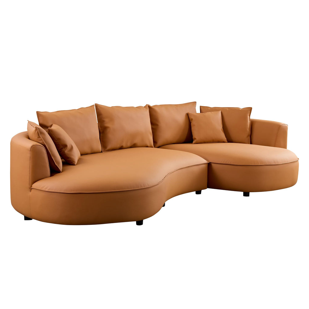 128.7" Oversized Curved Modular Bonded Leather Sectional Sofa with Chaise and 7 Pillows, Deep Seat L-Shape