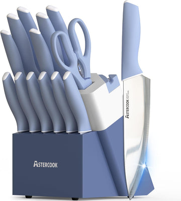 Kitchen Knife Set with Block and Sharpener 15 Piece German High Carbon Stainless Steel Knives Sharp Blade Dishwasher