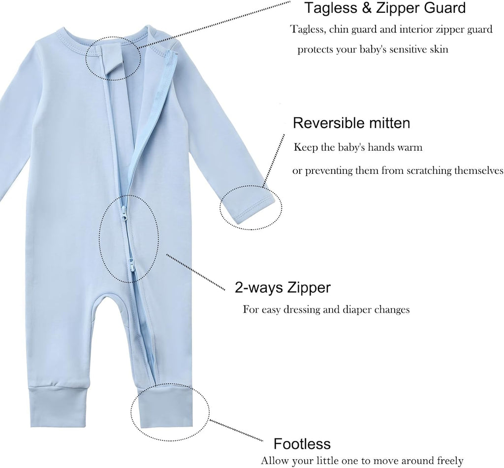 Unisex Organic Cotton Baby Zipper Footless Pajamas