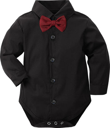 Infant Baby Boys Dress Shirt Formal Bodysuit Rompers