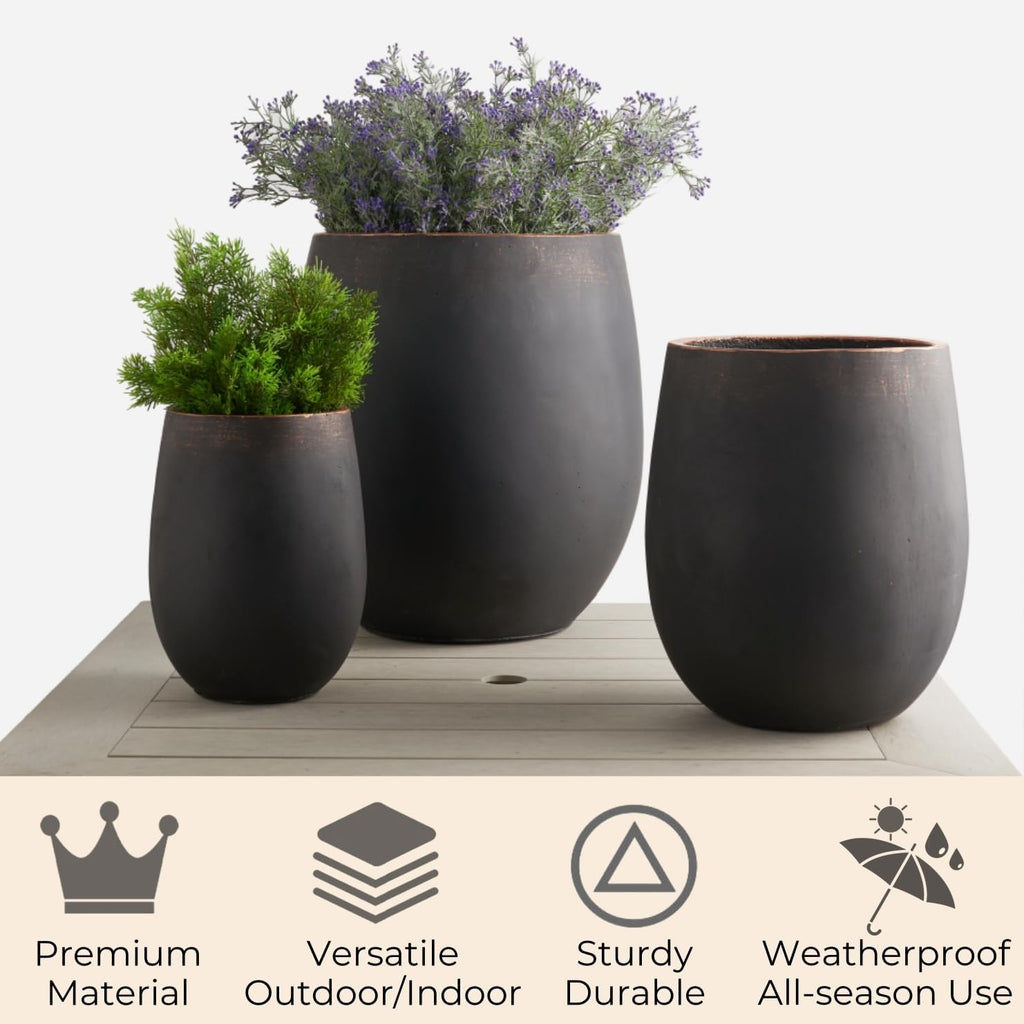 17.7"+13.3"+9.5" Round Weathered Concrete Planters Set of 3 | Handcrafted, Drainage Hole & Plug, Large Indoor Outdoor
