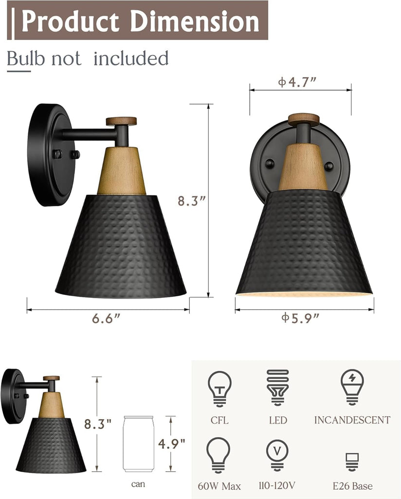 Wall Sconces Set of 2, 1-Light Matte Black Bathroom Light Fixtures, Modern Single Vanity Light Wall Lamp with