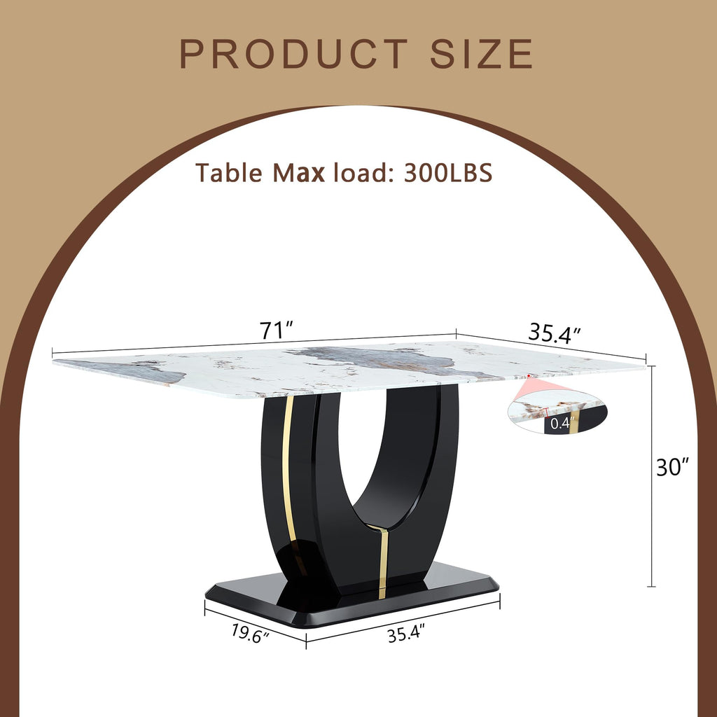 Inspired Saarinen Style 71-Inch White Faux Marble Dining Table with Black Pedestal Base