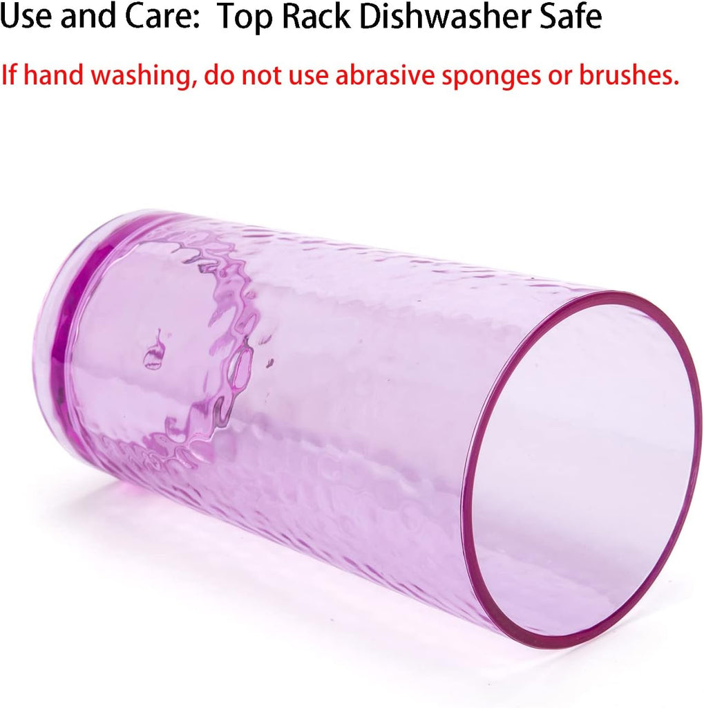 20-ounce Acrylic Glasses Plastic Tumbler, set of 6 Multicolor - Hammered Style, Dishwasher Safe, BPA Free
