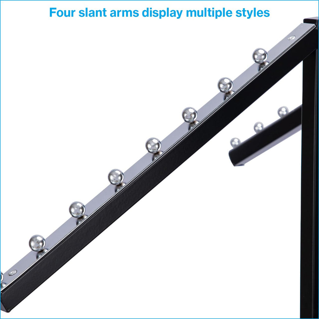 Black 4-Way Clothing Rack with Adjustable Slant Arms for Retail
