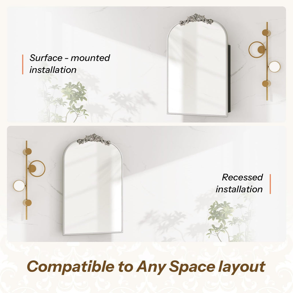 24x35 Inch Vintage Bathroom Medicine Cabinet Mirror Storage Silver