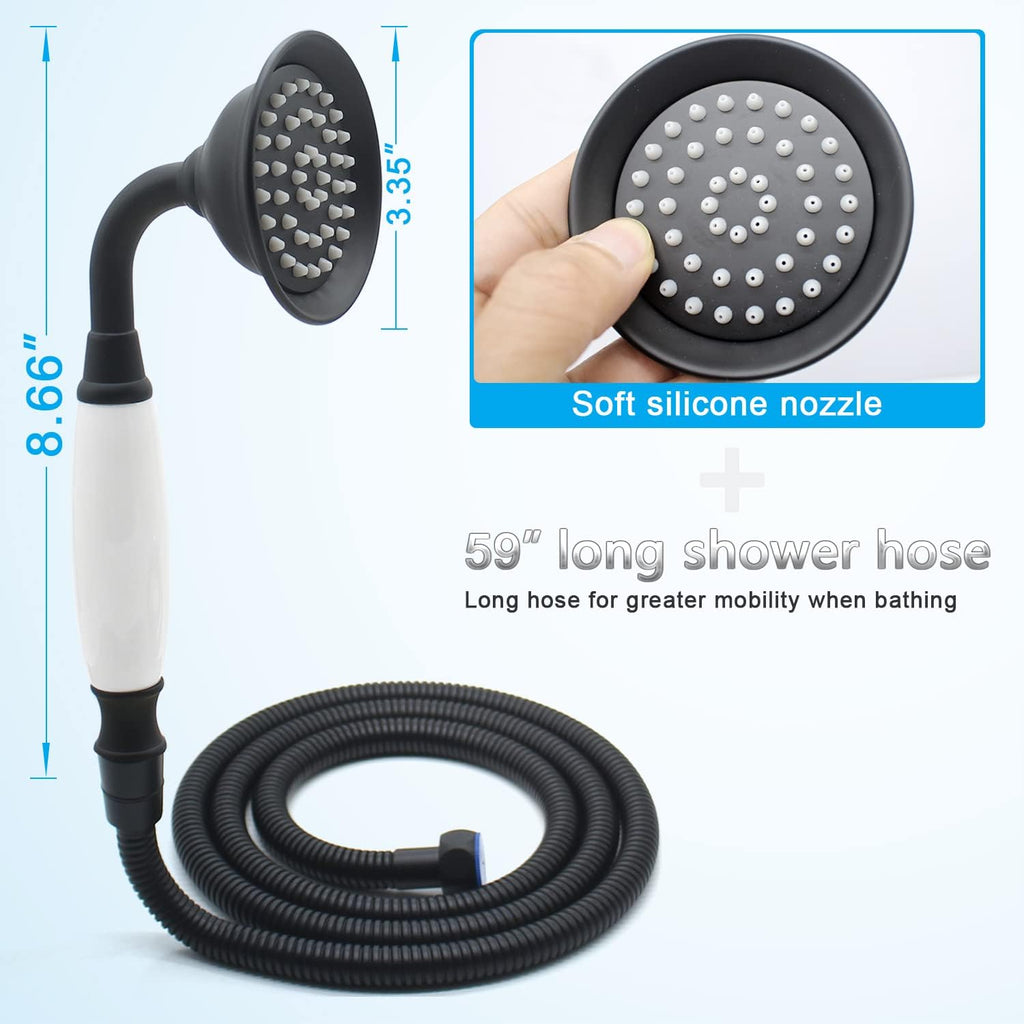Vintage Telephone Shaped Black Brass Shower Wand Hand-held Sprayer Shower Head Replacement, Ceramic Handle with 59