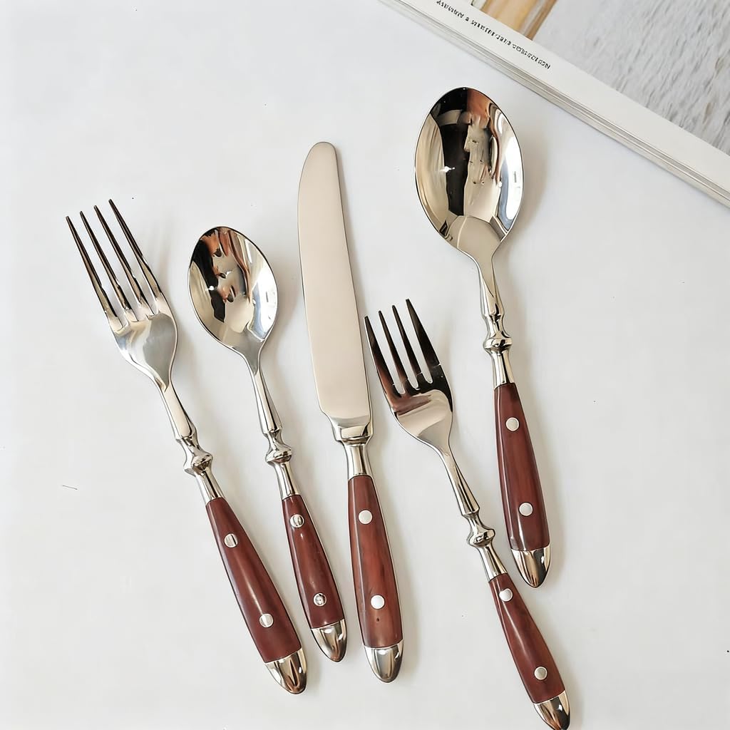 Silverware Set for 8, Stainless Steel with Brown Bakelite Handle