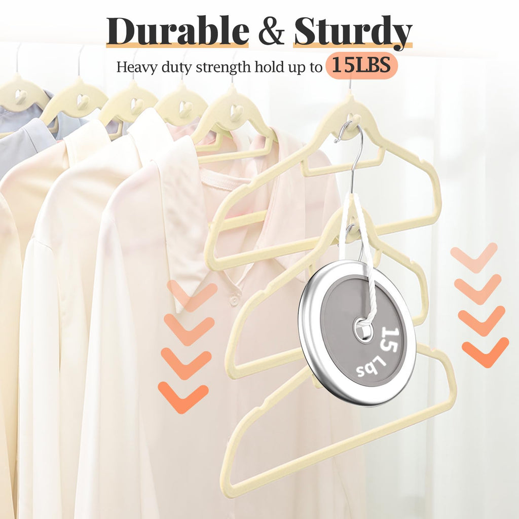 Velvet Felt Stackable Hangers 50 Pack, Thin & Space Saving, Ivory