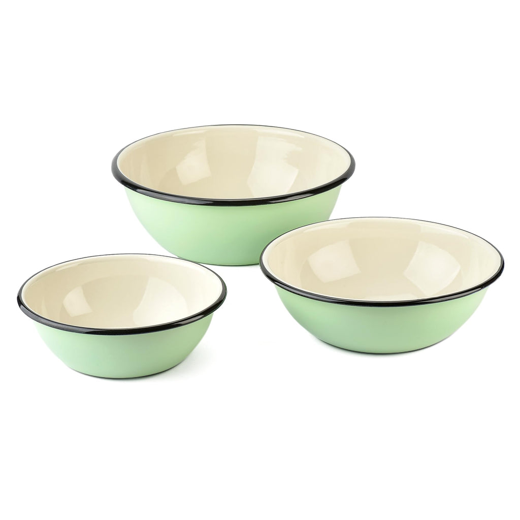 Enamel Bowl Set of 3 pcs Enamel Serving Bowls, Enameled Steel Mixing Bowls for Cooking Prepping, Kitchen Fruit Salad