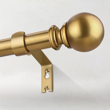 Brush Gold Curtain Rods for Windows, 1 Inch Brass Heavy Duty Curtain Rods Adjustable and Easy