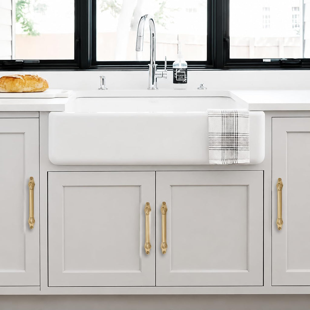 5 Pack 5 Inch Hole Center Brushed Brass Cabinet Pull with Backplate Solid Heavy-Duty Handles with Base Plate Cabinet