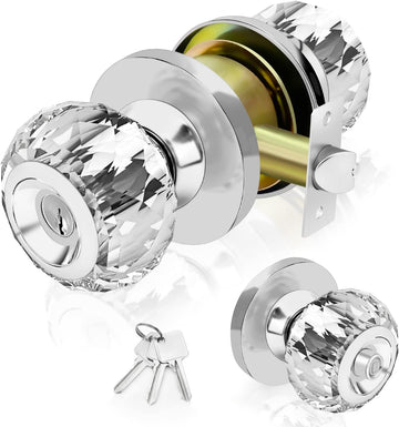 Crystal Door Knobs with Lock and Keys, Glass Door Knobs with Privacy Lock, Luxurious Diamond Door Knob, Classic