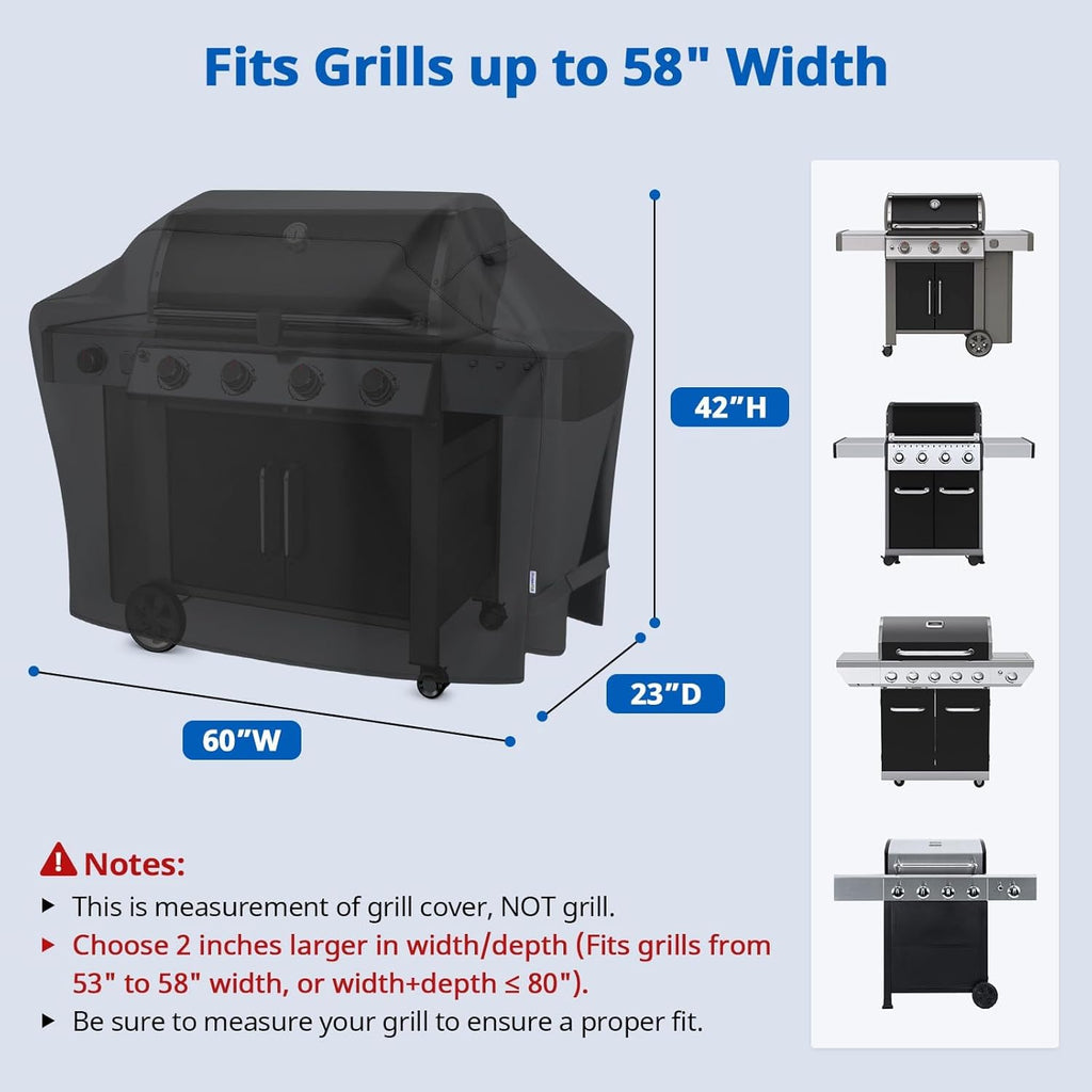 Gas Grill Cover 60 Inch, Outdoor Heavy Duty Waterproof Barbecue Gas Cover, UV and Fade Resistant, All Weather