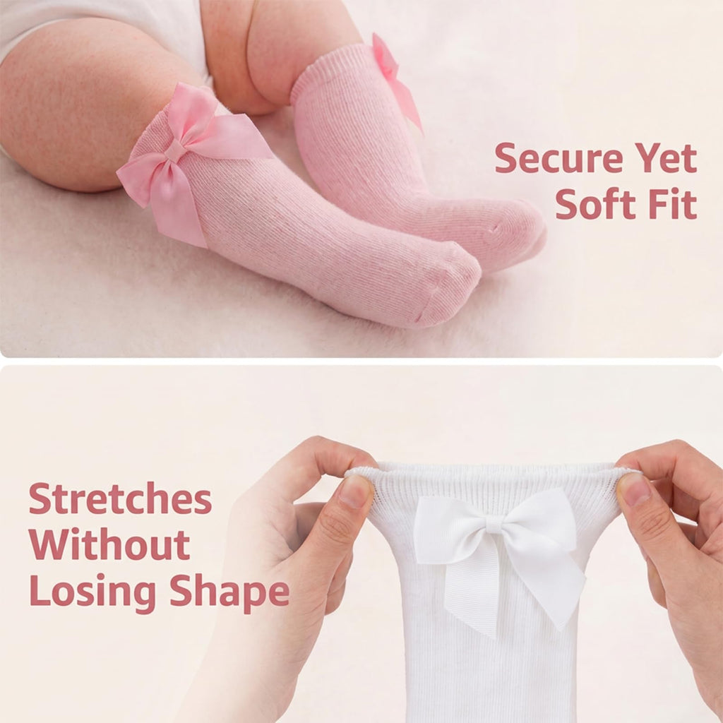 6 Pairs Preemie Knee High Socks with Bows Newborn