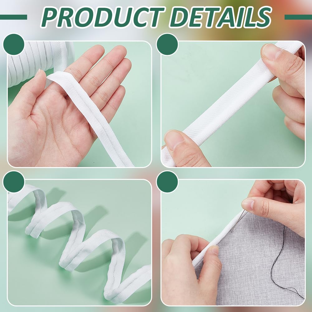 White Piping Cord Trim, 5/8 inch Polyester Bias Tape Piping, Upholstery Piping Trim for Sewing Lip Cord Trim - 10 Yard